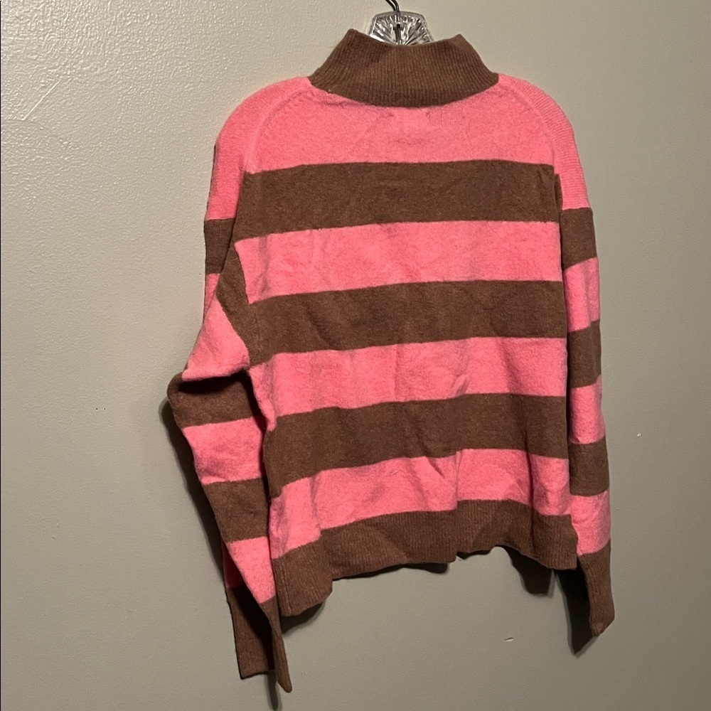 J. Crew Pink and Brown Striped mock neck Sweater extra-soft, women’s small - Picture 6 of 9